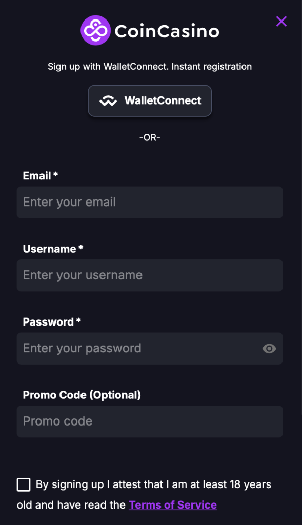 Signing up for crypto casinos: Step 2