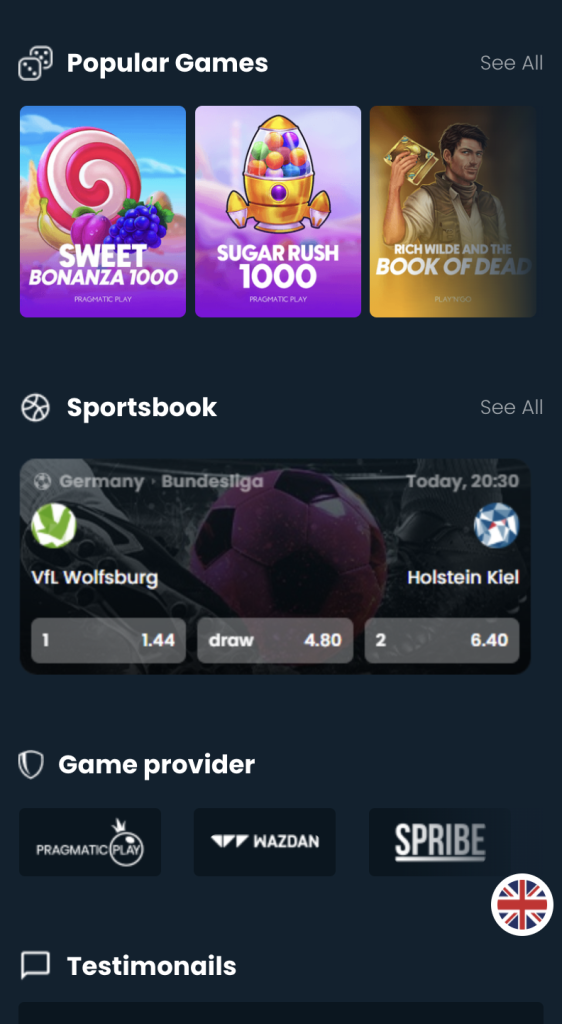 Mega Dice crypto casino homepage