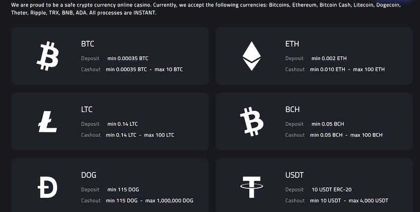 Common cryptocurrency payment methods at Mbit casino