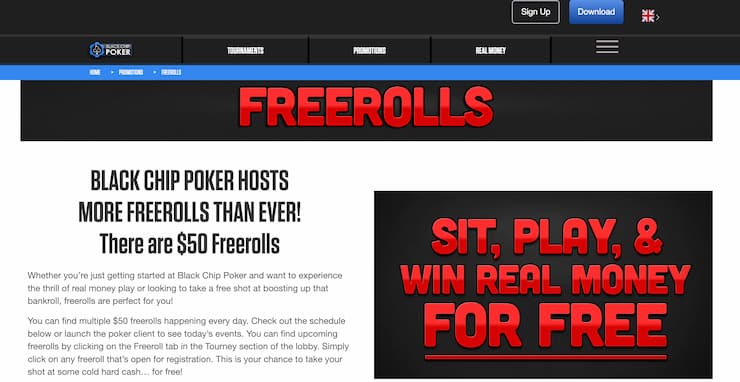 Freerolls at Black Chip Poker.