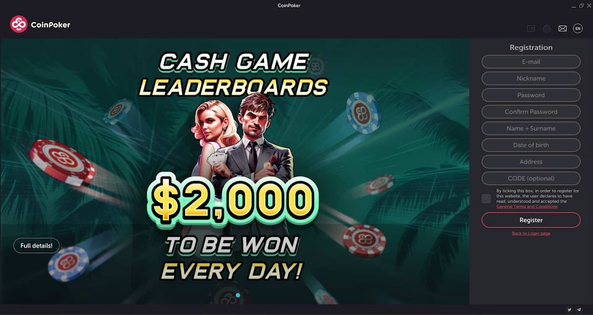 Registreeri konto CoinPoker saidil