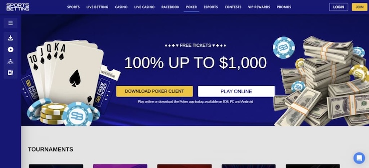 A snapshot of SportsBetting bitcoin poker with $1,000 bonus and fast cashouts