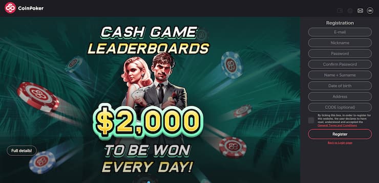 A snapshot of CoinPoker bitcoin poker deposit page showing crypto wallet and bonus options