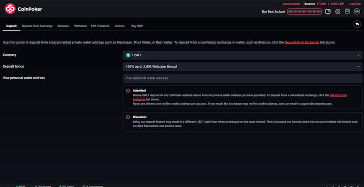 A snapshot of CoinPoker bitcoin poker registration form with daily cash game leaderboard bonus