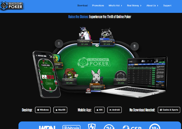 blackchip eth online poker table and players on mobile