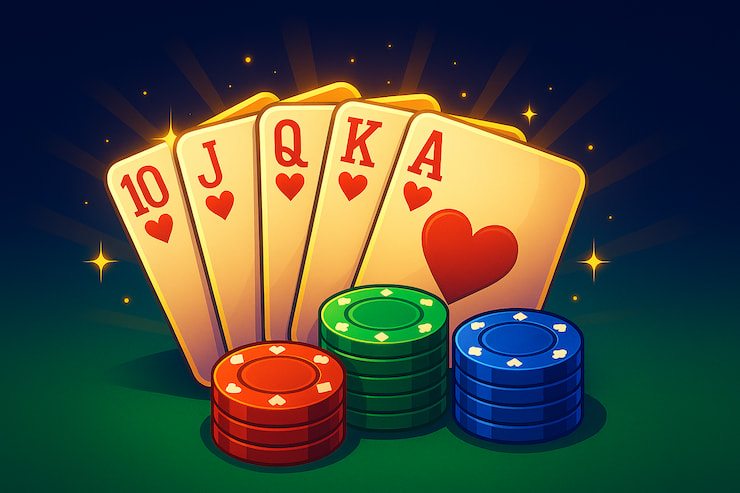 An image showing a royal flush in 5 card draw poker.